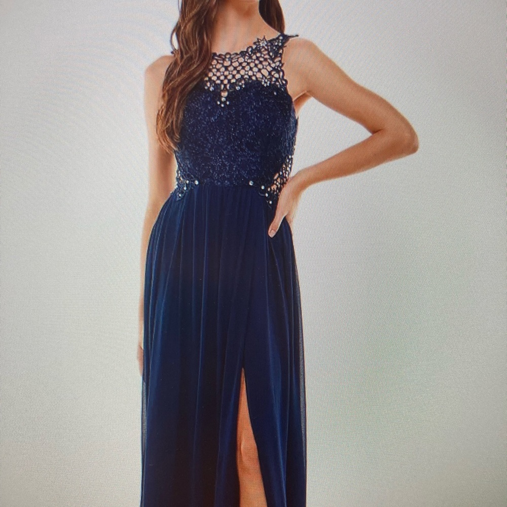 City studio embellished illusion tulip gown